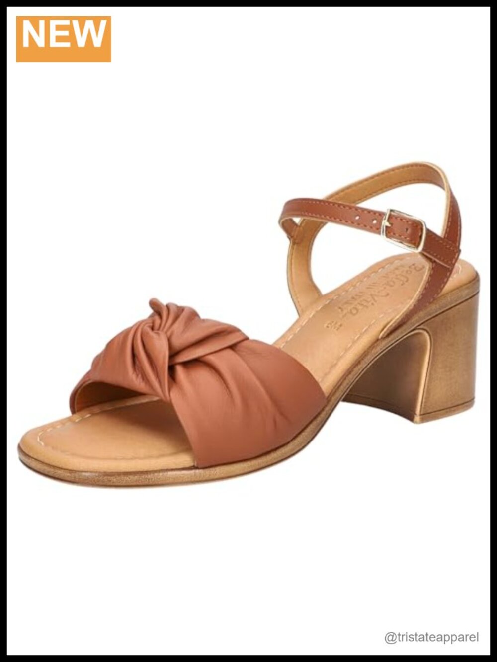 Italian Leather Block Heel Sandals Adjustable Buckle Knotted